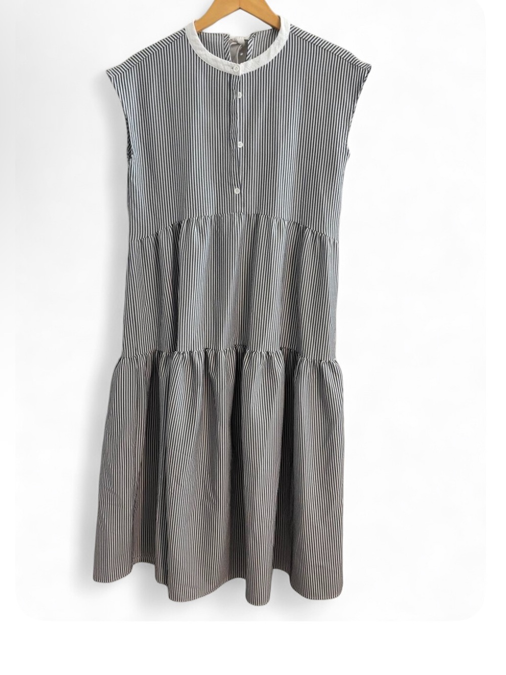 Classical Elf Size L Striped Tiered Midi Dress w/Back Tie Prairie Lagon Nautical